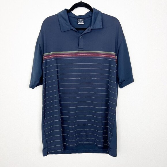 Nike Golf Mens XL Navy Striped Dri-Fit UV Short Sleeve Athletic Polo Shirt - Picture 1 of 7